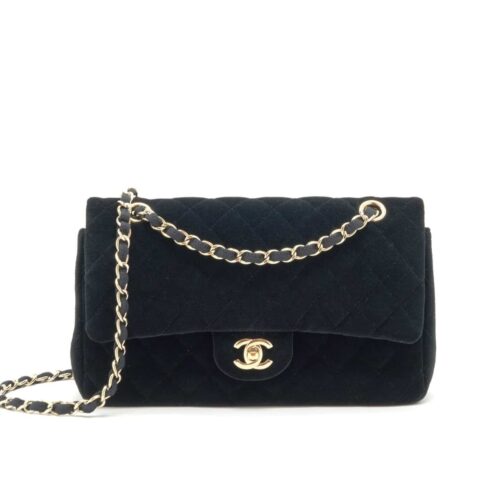 Chanel Pearl Crush Mini Quilted Velvet Flap Bags Black 20cm