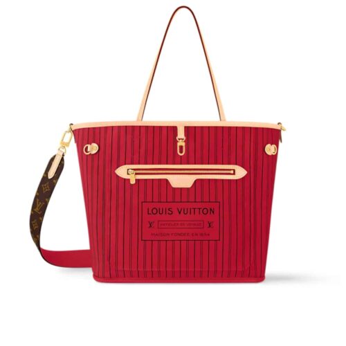 Louis Vuitton Neverfull Bandoulière Inside Out MM Monogram Tote Bag Rouge Sari 32Cm M12096
