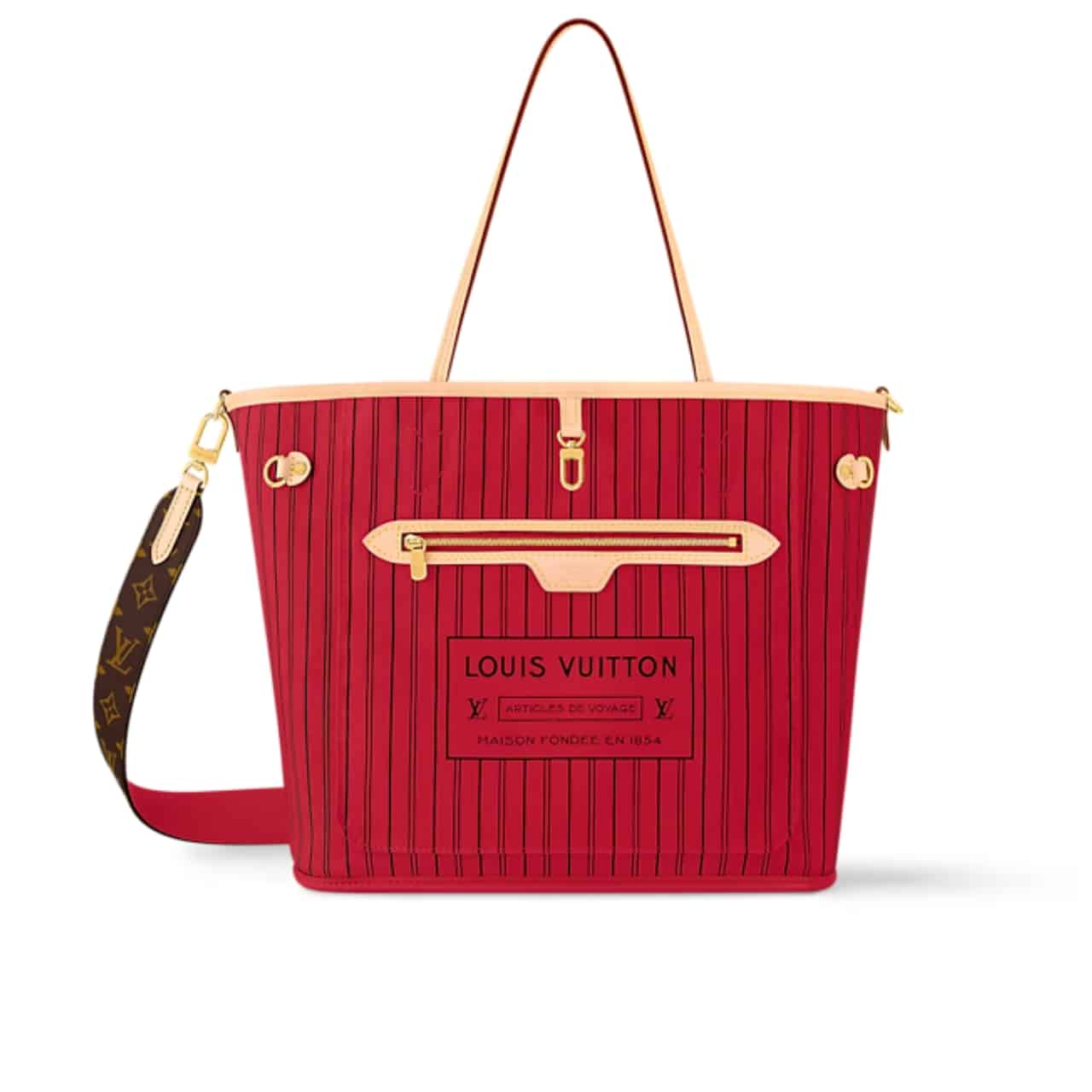 Louis Vuitton Neverfull Bandoulière Inside Out MM Monogram Tote Bag Rouge Sari 32Cm M12096