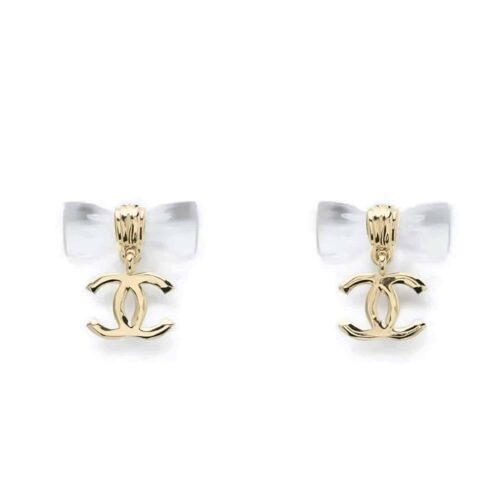 Chanel Bow Dangle Earrings Resin Metal Gold ABF537 B19997 NAFVG