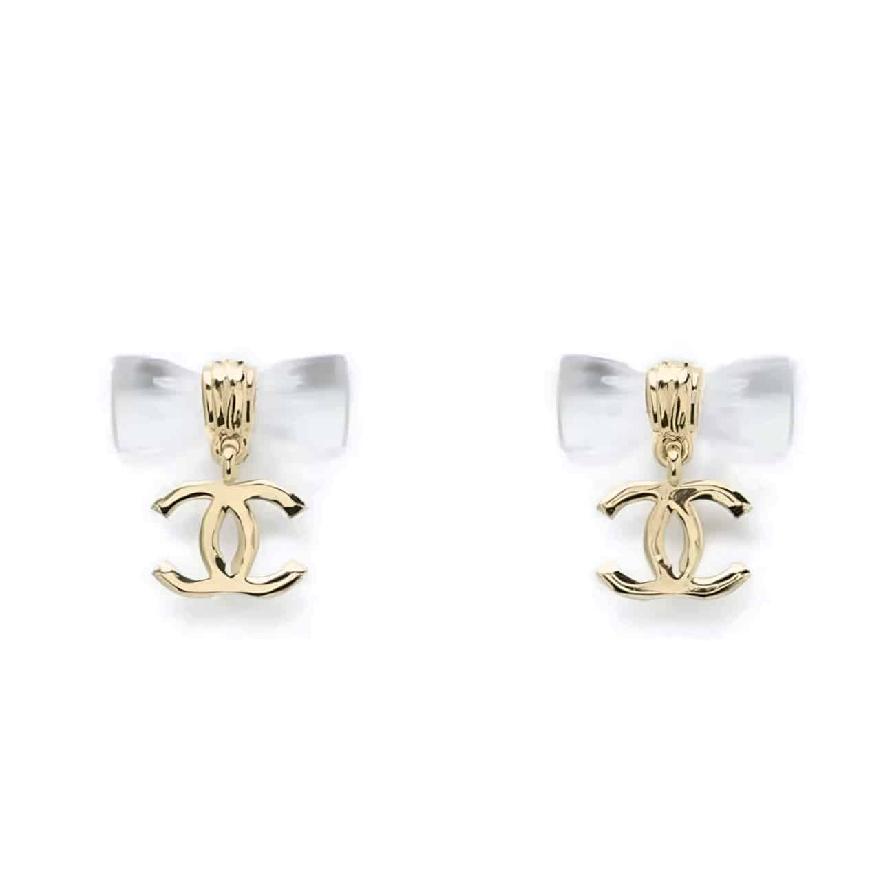 Chanel Bow Dangle Earrings Resin Metal Gold ABF537 B19997 NAFVG