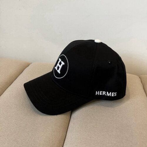 Alternative view of Hermes Circle H Embroidery Canvas Baseball Cap Black