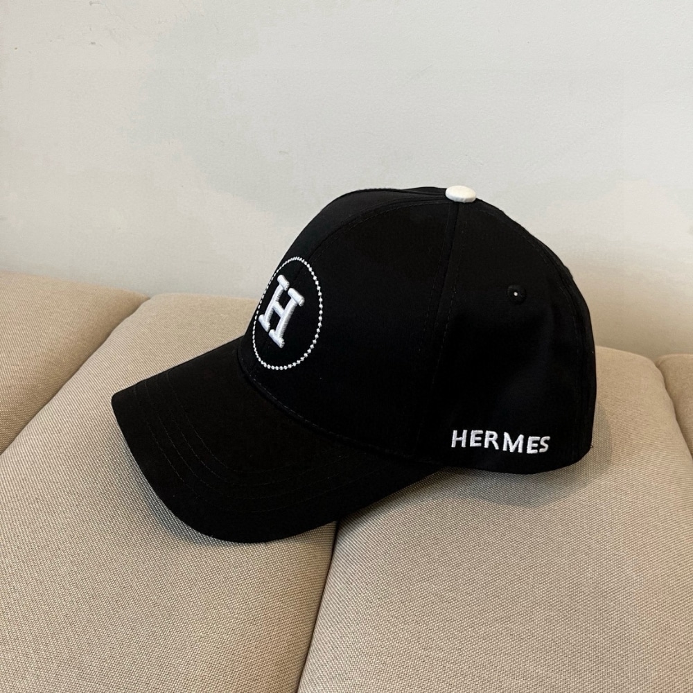 Hermes Circle H Embroidery Canvas Baseball Cap Black - Image 2