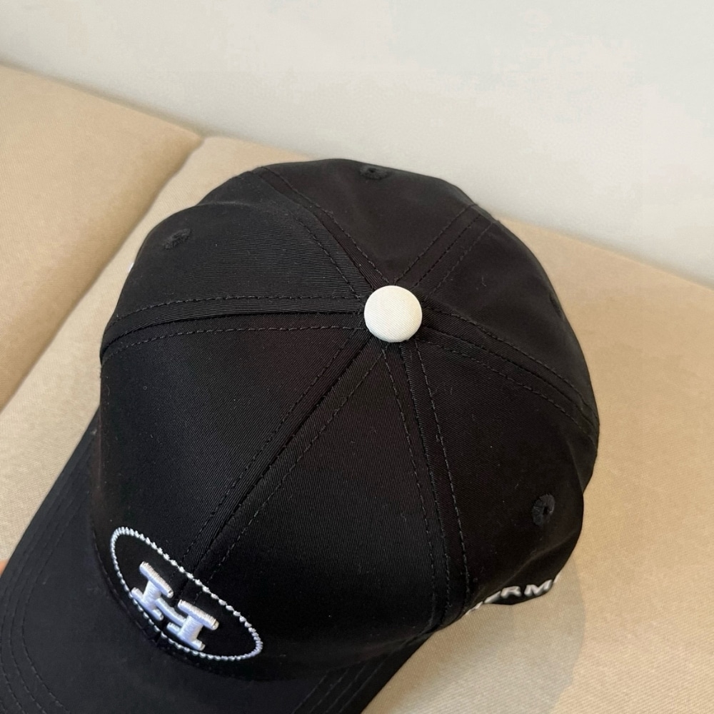 Hermes Circle H Embroidery Canvas Baseball Cap Black - Image 4