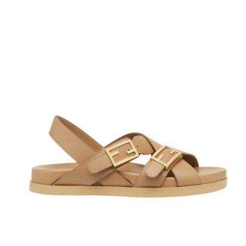 Fendi Feel Triple-Band Leather Slides Beige 8x8647na7f0qb8