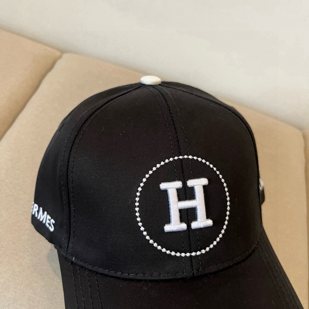 Hermes Circle H Embroidery Canvas Baseball Cap Black - Image 5