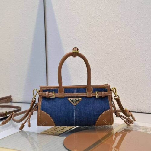 Alternative view of Prada Bonnie Small Denim Handbag Blue And Brown 23Cm 1BA486 2GCF F05G6 V OOO