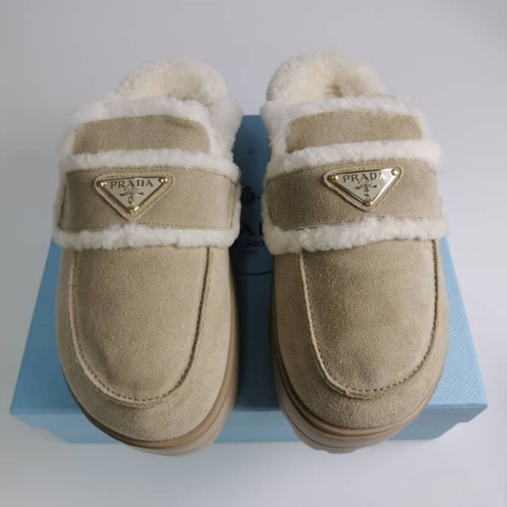 Prada Suede And Shearling Slippers Beige 1S711M X0O F0379 F Zg20 - Image 2