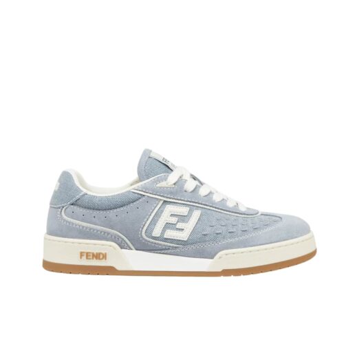 Fendi Match Denim Fabric and Suede Low-Top Sneakers Light Blue 8E8670Asb3F1Sv1