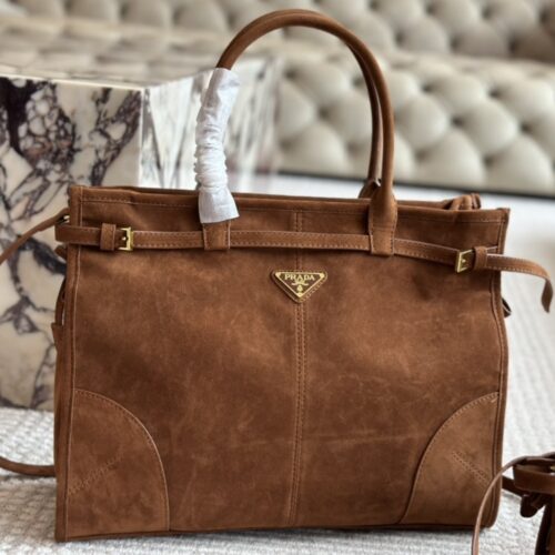 Alternative view of Prada Large Suede Handbag Cocoa Brown 38Cm 1BA439 2C4S F0324 V OOO