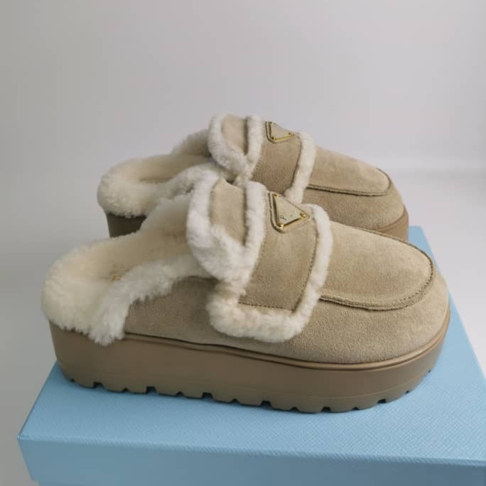 Prada Suede And Shearling Slippers Beige 1S711M X0O F0379 F Zg20 - Image 3
