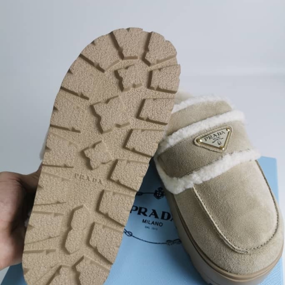 Prada Suede And Shearling Slippers Beige 1S711M X0O F0379 F Zg20 - Image 4