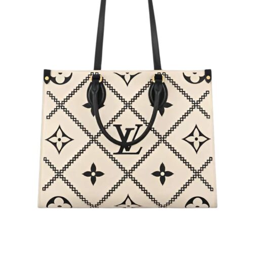 Louis Vuitton Onthego MM Monogram Graphic Tote Bag Cream Black 35Cm M46016