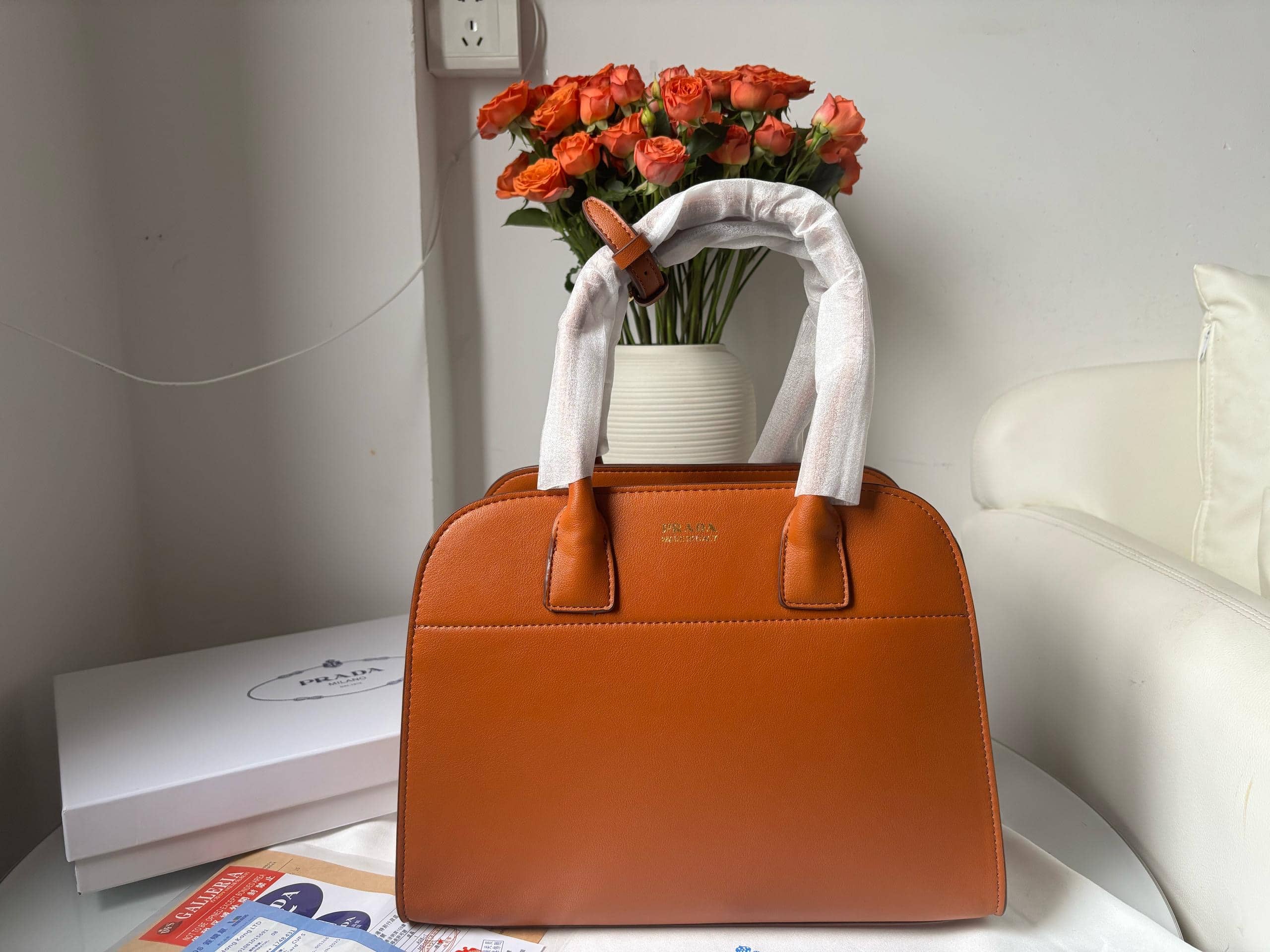 Prada Medium Leather Tote Bag Dark Orange 32Cm 1Bg517 2Cys F03Bh V Ooo - Image 2