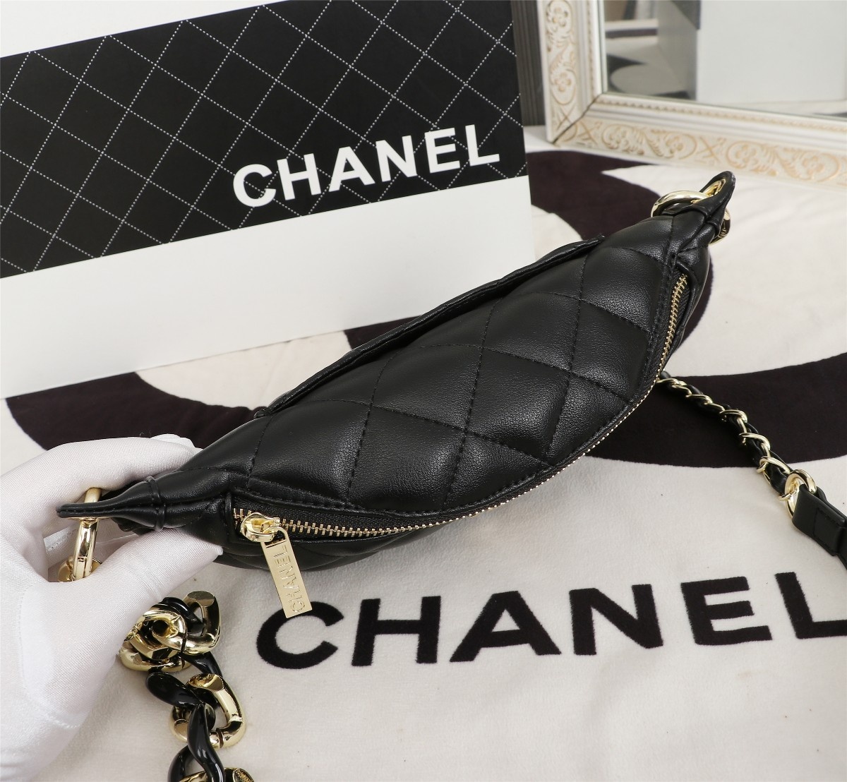 Chanel Waist Bag Gold Tone Metal In Black 23cm - Image 4