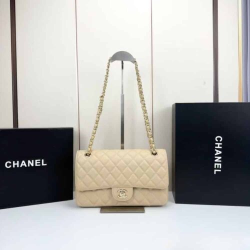 Alternative view of Chanel Classic Medium Grained Leather Flap Bag Beige 25cm A01113 Y04059 NZG77
