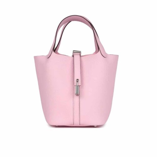 Hermes Picotin 18 Clemence Silver-tone Hardware Bucket Bag Rose Sakura 18Cm