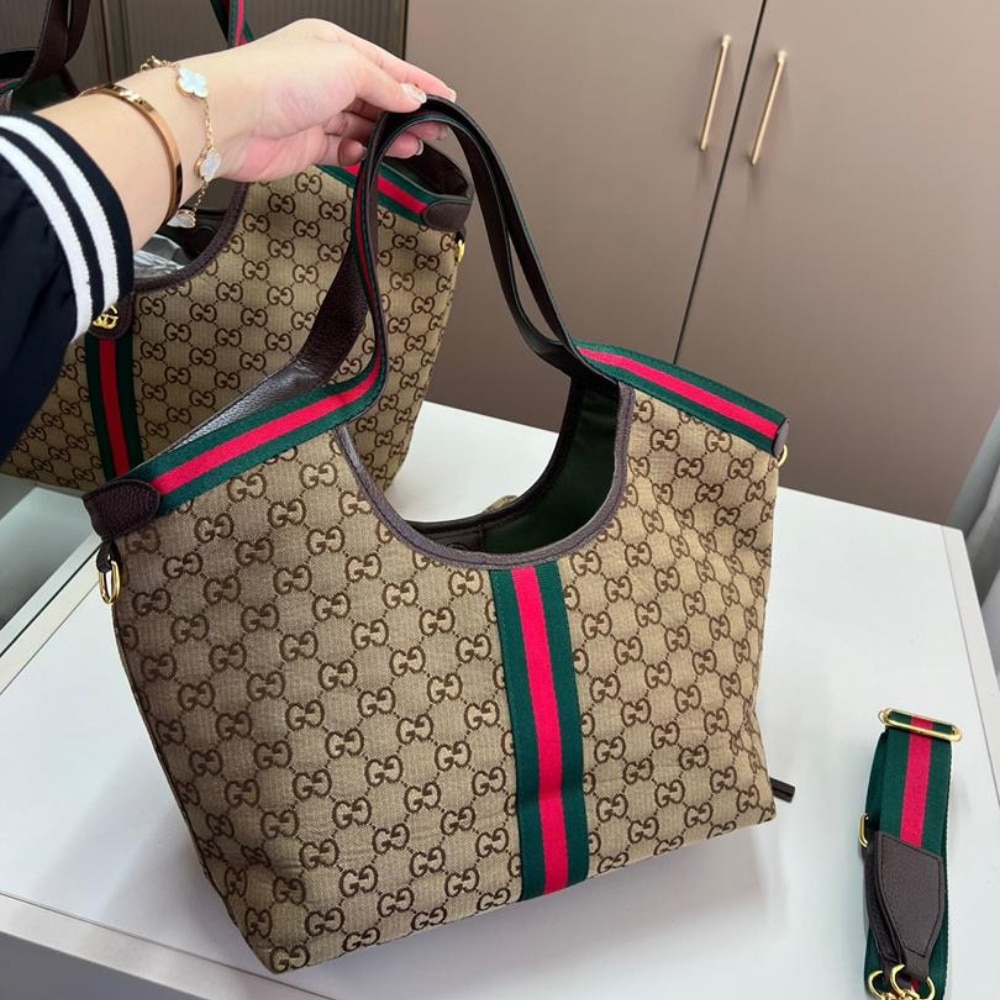 Gucci Giglio Small GG Monogram Canvas Tote Bag Beige And Dark Brown 25cm 860845 AAF8L 2547 - Image 3