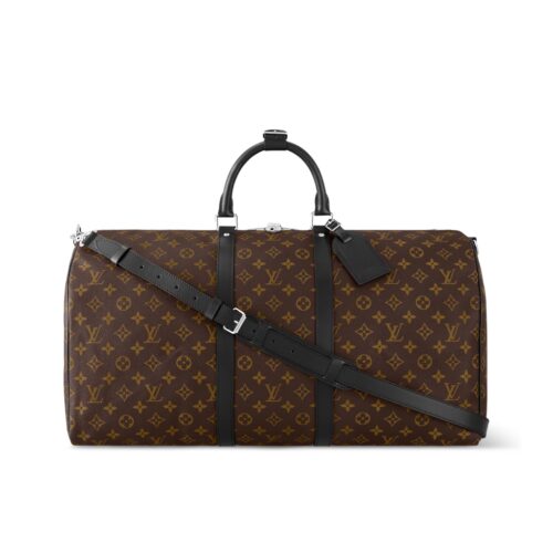 Louis Vuitton Keepall Bandoulière 55 Monogram Macassar Duffle Bag Brown 55cm M56714
