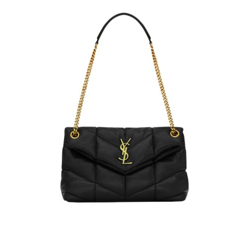 Saint Laurent Puffer Small In Leather Gold Hardware Shoulder Bag Black 29Cm 5774761EL071000
