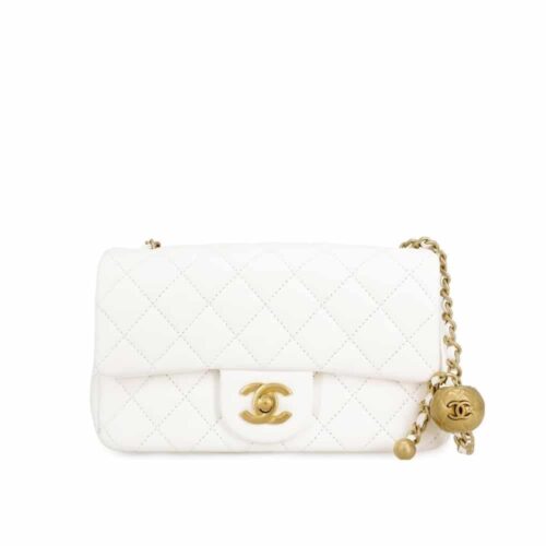 Chanel Pearl Crush Mini Smooth Leather Flap Bag White 20cm AS1787 B02916 10601