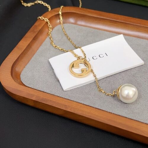 Alternative view of Gucci Blondie Pearl Drop Necklace Gold 60 Cm 774689 I4620 8078