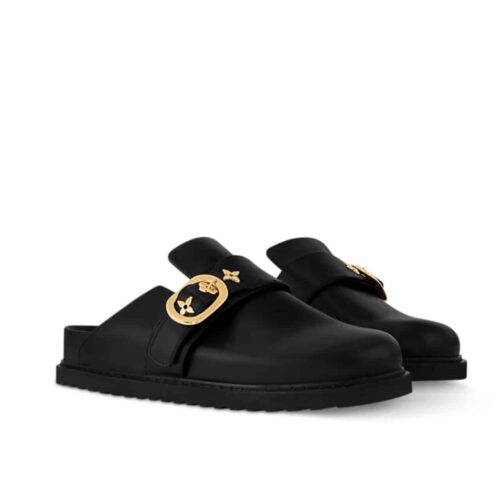 Louis Vuitton LV Cosy Flat Comfort Clog Leather Mule Black 1agvpt