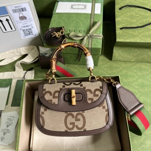 Alternative view of Gucci Bamboo 1947 Small Jumbo GG Canvas Top Handle Bag Beige And Brown 18Cm
