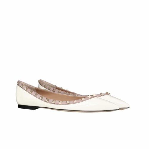 Valentino Patent Rockstud Ballet Flat White Poudre 7W2S0403VNW L62