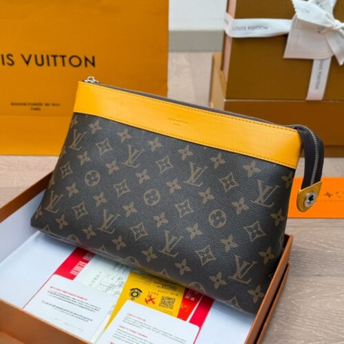 Alternative view of Louis Vuitton Pochette Voyage MM Monogram Macassar Clutch Bag Safran Yellow 29Cm M13198