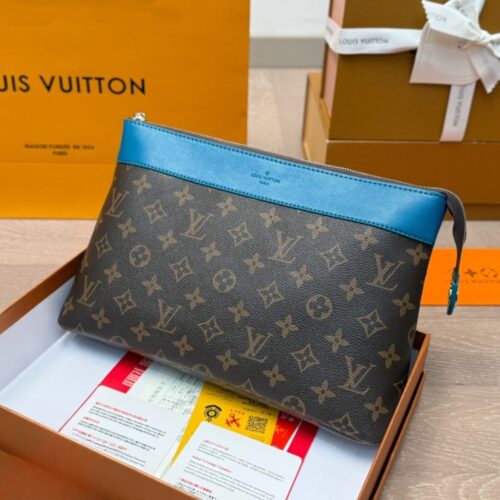Alternative view of Louis Vuitton Pochette Voyage MM Monogram Macassar Clutch Bag Gaston Blue 29Cm M12815