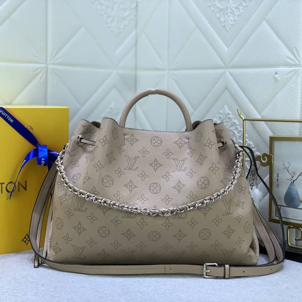 Louis Vuitton Bella Tote Mahina Leather Bucket Bag Galet Grey 32Cm M59201 - Image 2