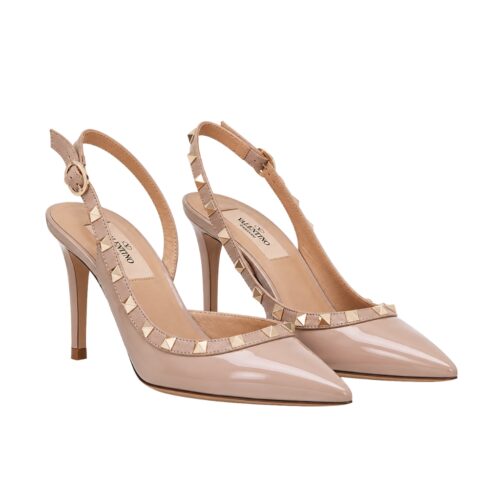Valentino Garavani Rockstud Slingback Pump Patent Leather Beige 85mm