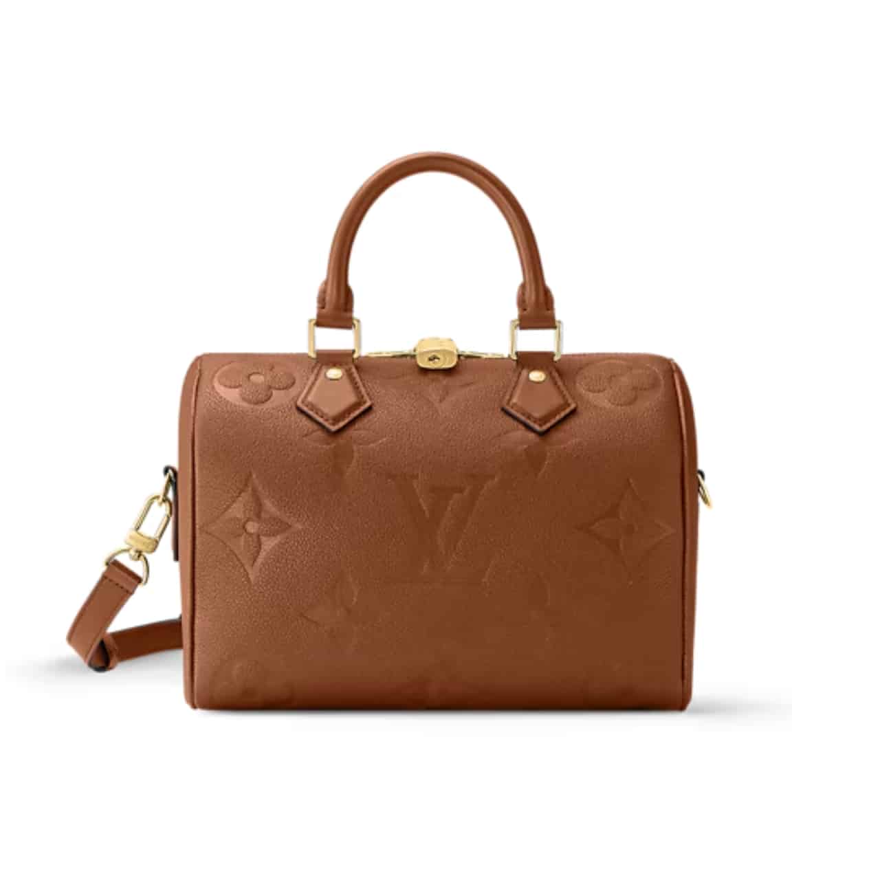 Louis Vuitton Speedy Bandoulière 20 Monogram Empreinte Handle Bag Cognac Brown 20Cm