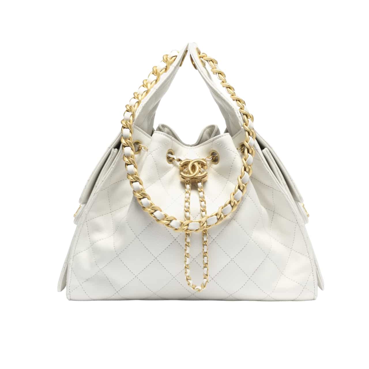 Chanel 25 Medium Shiny Leather Handbags White 34cm AS5293 B20304 10601