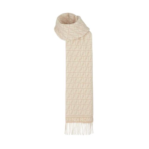 Fendi FF Jacquard Wool And Cashmere Scarf Beige 190cm FXT113AQCWF0QB9