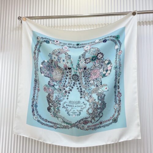 Alternative view of Hermes Brides De Gala En Fleurs Silk Twill Scarf Blanc 90cm H004192S 01