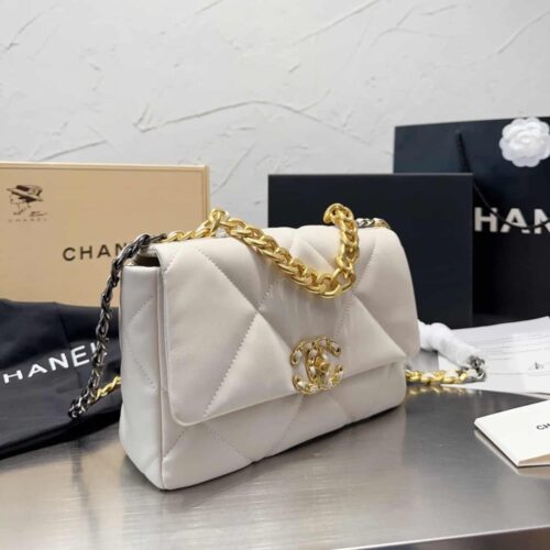 Alternative view of Chanel 19 Medium Smooth Leather Handbag White 26cm AS1161 B04852 10601