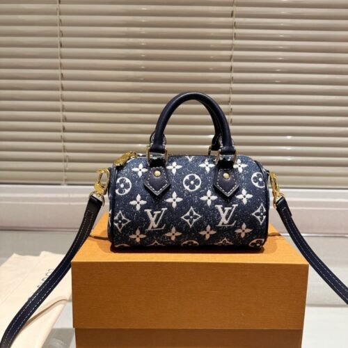 Alternative view of Louis Vuitton Nano Speedy Monogram Denim Handbag Blue 17Cm M81168