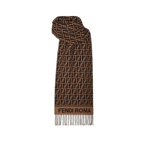 Fendi FF Jacquard Wool And Cashmere Scarf Brown Fxt113aqcwf0qe1