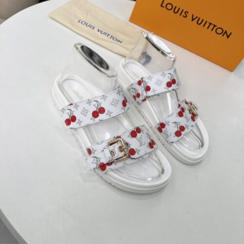 Alternative view of Louis Vuitton X Takashi Murakami Bom Dia Flat Comfort Monogram Cherry Mule White 1Ahlz7