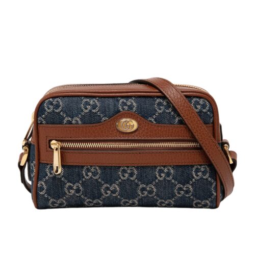 Gucci Ophidia Mini GG Denim Monogram Shoulder Bag Blue And Brown 17Cm 517350 2KQGG 8375