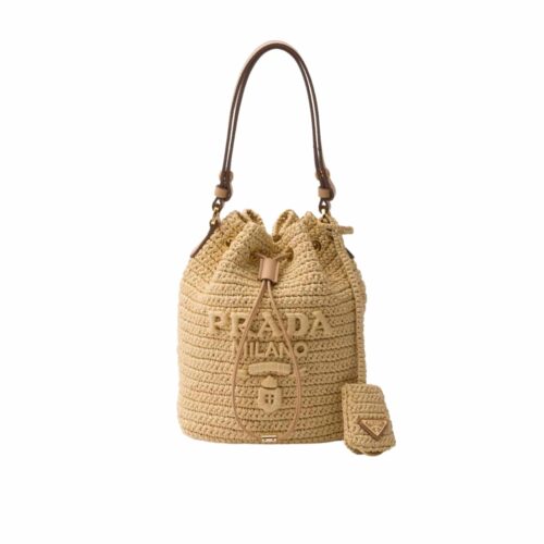Prada Crochet And Mini Bucket Bag Natural 20Cm 1Be068 2M2T F0018 V Ouo