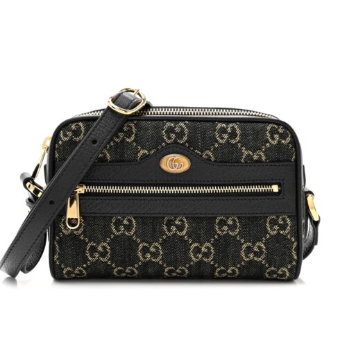 Gucci Ophidia Mini GG Denim Monogram Canvas Shoulder Bag Black 17cm