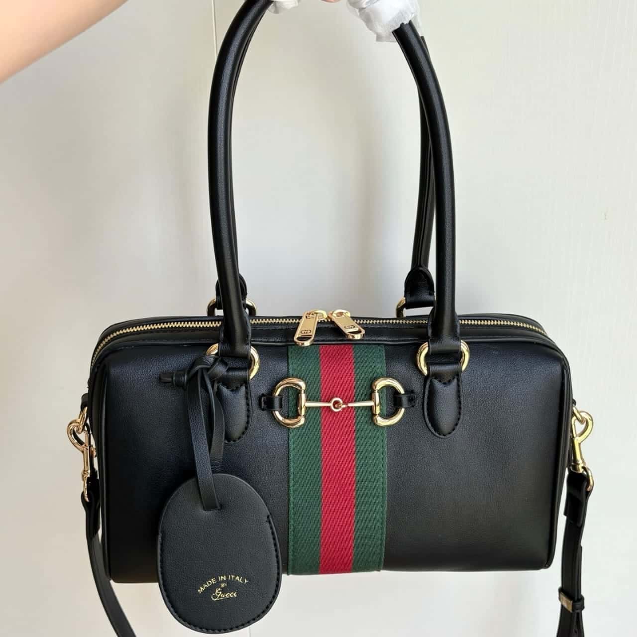 Gucci Borsetto Medium Leather Boston Bag Black 28cm 866732 AAGIQ 1053 - Image 3