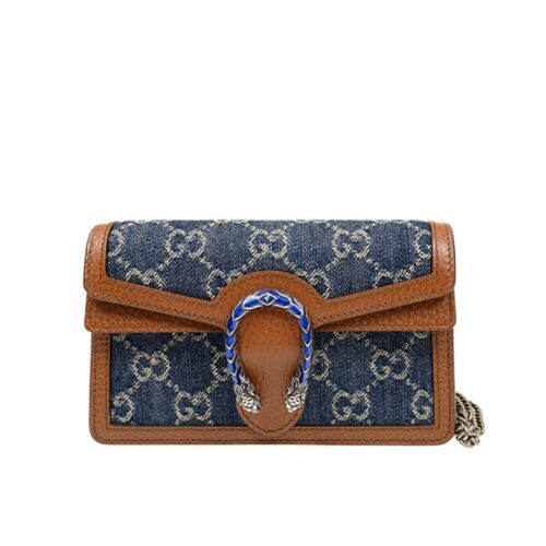 Gucci Dionysus Super Mini GG Jacquard Denim Shoulder Bag Dark Blue And Brown 16Cm 476432 2KQFN 4483