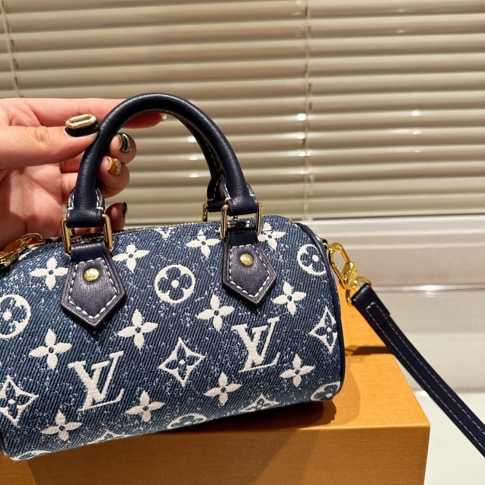Louis Vuitton Nano Speedy Monogram Denim Handbag Blue 17Cm M81168 - Image 3