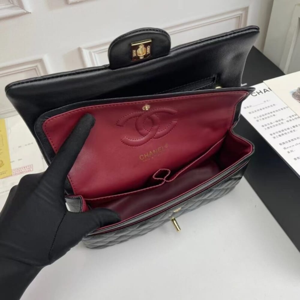 Chanel Classic 11.12 Medium Smooth Leather Flap Bag Black 25cm A01112 Y01295 94305 - Image 8