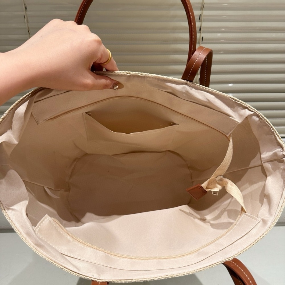 Prada Large Raffia And Leather Shopping Bag Beige Brown 25Cm 1Bg470 2Cxq F0A5T V Goo - Image 5