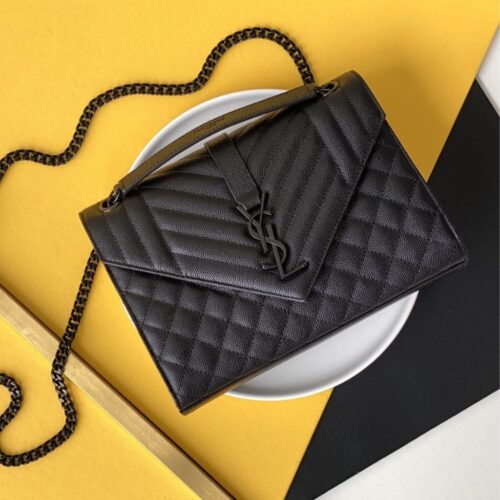 Alternative view of Saint Laurent Envelope Medium Quilted Grain De Poudre Embossed Leather Crossbody Bag Black Noir 24cm 600185BOW981000